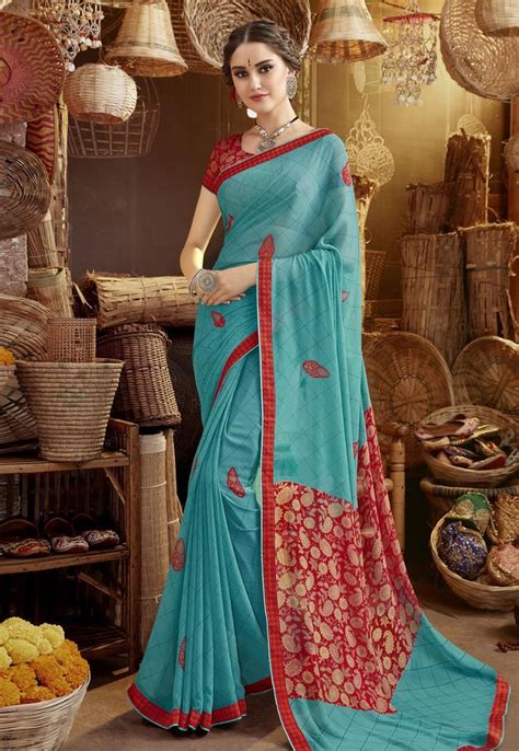 Sky Blue Georgette Festival Wear Saree Festival Wear Saree