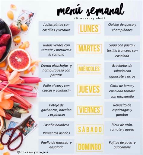 Énfasis vulgar Vandalir dieta variada y equilibrada menu semanal estoy