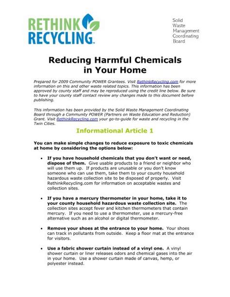 Reducing Harmful Chemicals In Your Home Solid Waste