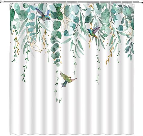 Ccnstms Sage Green Leaves Hummingbird Shower Curtain