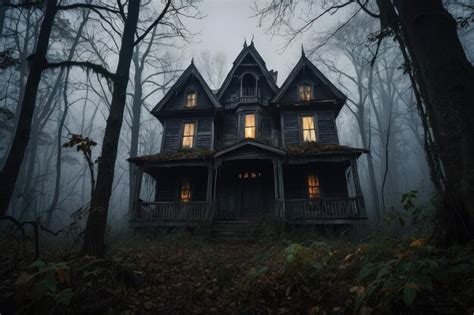 Premium Photo Mystical Gothic Mansion In Foggy Forest