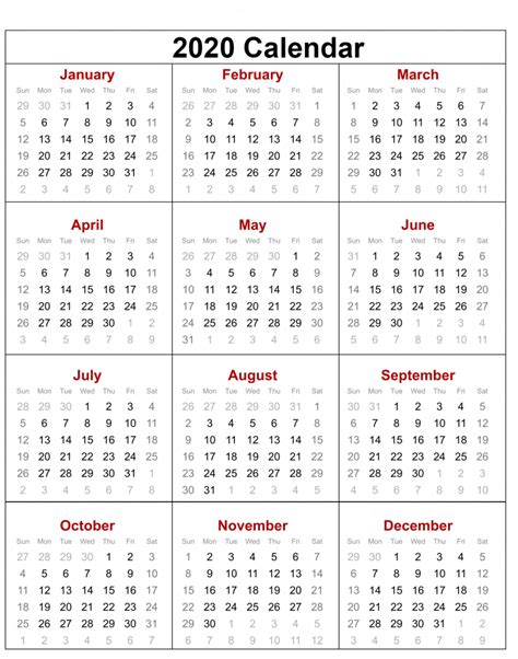 Free Blank Printable Calendar 2020 Template In Pdf Excel Word