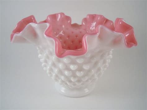 Fenton Peach Blow Hobnail Bowl 7 Cranberry Milk Pink Gorgeous Fenton