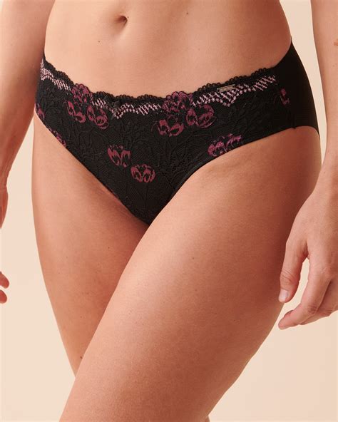 Microfiber And Lace Sleek Back Bikini Panty Black La Vie En Rose