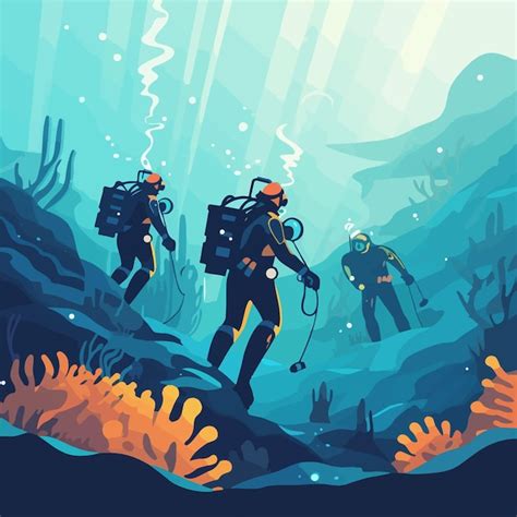 Premium Vector Scuba Divers Under Water Expedition