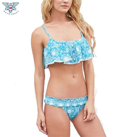 Sexy Ruffle Bikini Print Cute Swimsuit Bikinis Women Padded