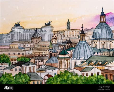 Rome cityscape, Italy. Watercolor painting Stock Photo - Alamy