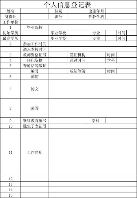 个人信息登记表模板word文档在线阅读与下载免费文档