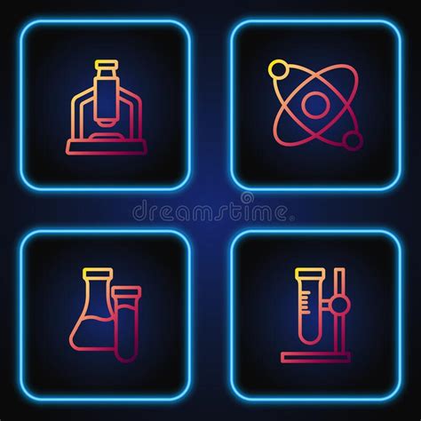 Set Line Test Tube Flask On Stand Microscope And Atom Gradient Color