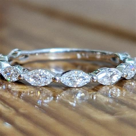 Half Eternity Wedding Band Women Moissanite Wedding Band Rose Etsy