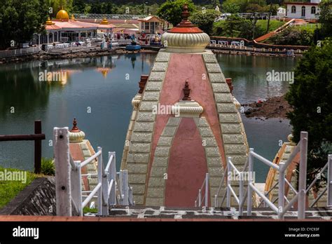 View Of Temple Overlooking The Sacred Lake Grand Bassin Mauritius