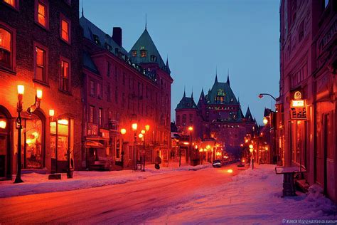 Quebec City Stylized Art Quebec At Night Digital Art By Aj Etheridge