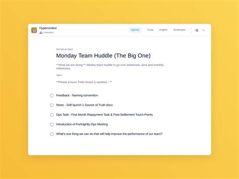 Monday Team Huddle The Big One Template 5 Topics And Ideas Hypercontext