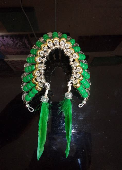 Beaded Headdress Green And Gold Etsy