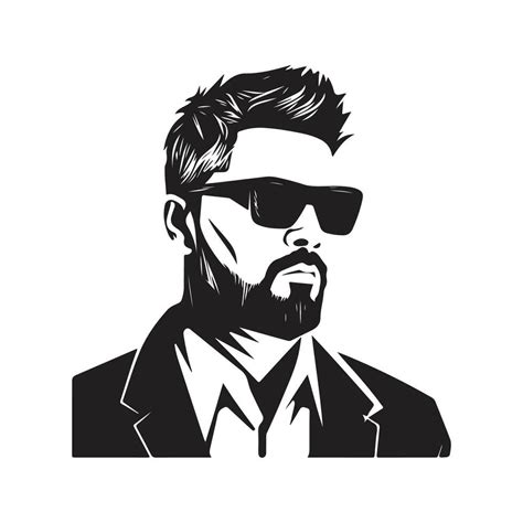 confident adult man wearing sunglasses, vintage logo line art concept ...