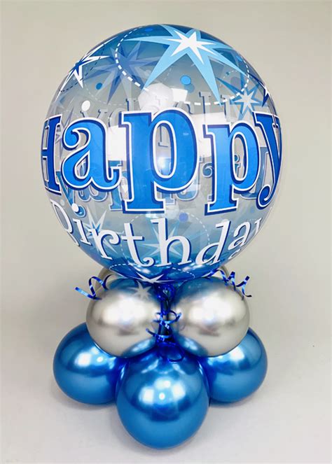 Blue Happy Birthday Bubble Inflated Balloon Centrepiece