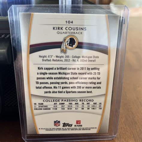 Kirk Cousins Topps Platinum Chrome Refractor Rc Ebay