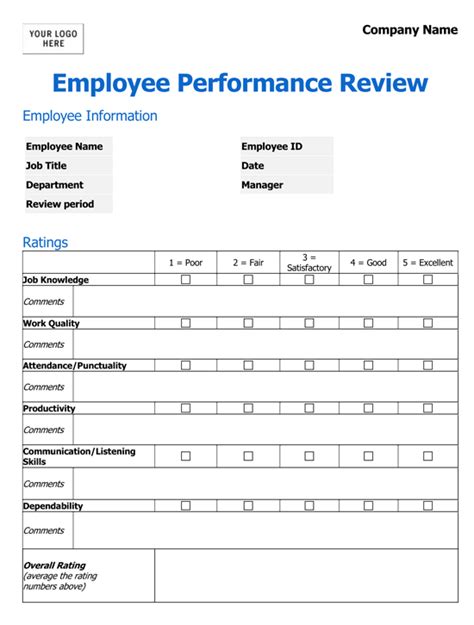 Printable Employee Evaluation Forms