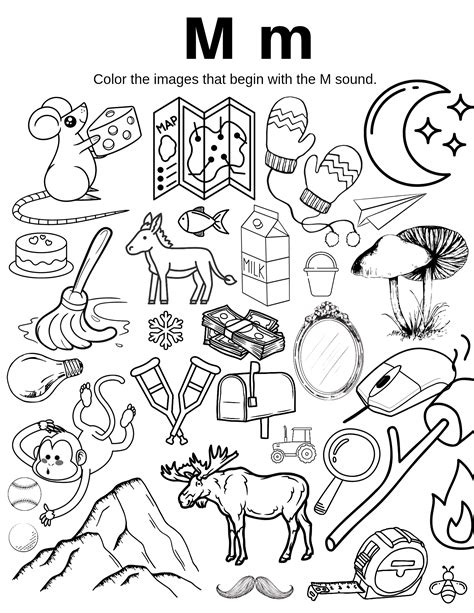 Letter M Image Finder Coloring Worksheet Classful