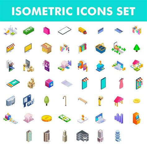 Different Colorful Business Isometric Icon Set Vector Art At