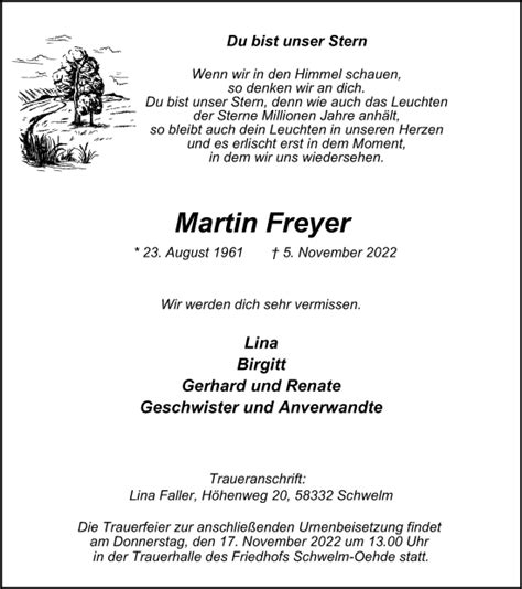 Traueranzeigen Von Martin Freyer Trauer In NRW De