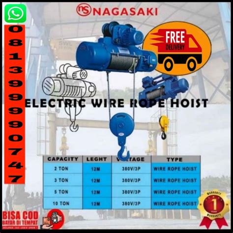 Jual Electric Wire Rope Hoist 1 Ton 12 Meter 380v 3phase Nagasaki Japan