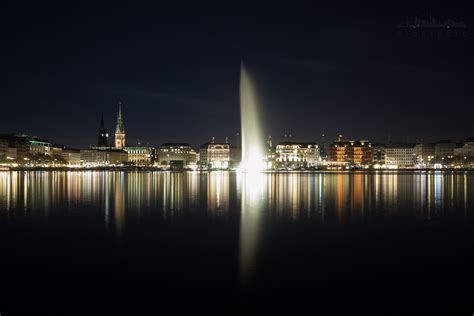 Nature Landscape Architecture Water Lights Reflection Night Hamburg