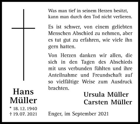 Traueranzeigen von Hans Müller westfalen blatt de