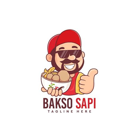 Premium Vector | Bakso sapi mascot logo with indonesian man holding ...