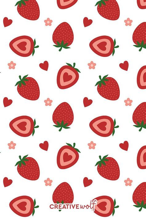 Cute Strawberry Lovers Pattern Hearts Flowers And Strawberry Doodles