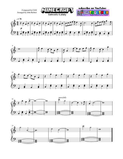 Minecraft Subwoofer Lullaby Intermediate Piano Sheet Music For Piano