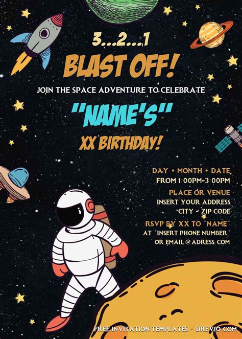 Free Astronaut Birthday Invitation Templates For Word Space Birthday