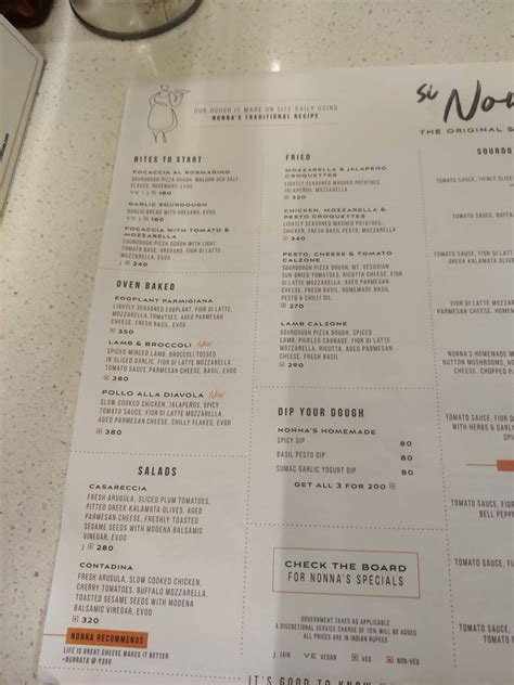 Menu At Si Nonna S The Original Sourdough Pizza Kamala Mills Lower