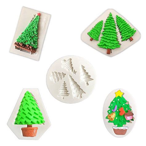 Aouke Molde de silicona para Fondant de árbol de Navidad moldes de