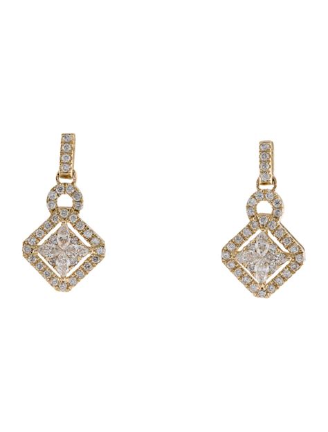 Earrings 14K Diamond Drop Earrings - 14K Yellow Gold Drop, Earrings ...