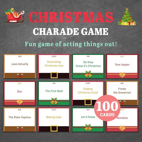 Christmas Charades Game Christmas Party Games Holiday Charades Cards Act Out Game Challenge ...