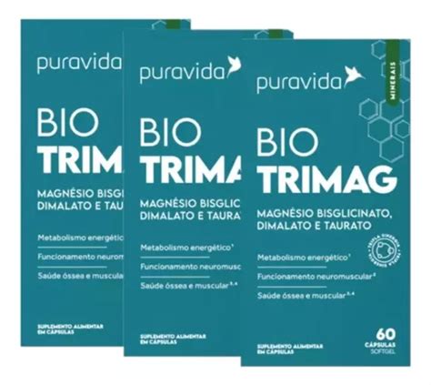 Kit 3x Bio Trimag Puravida Tripla Sinergia 60 Caps Cada Sabor Sem