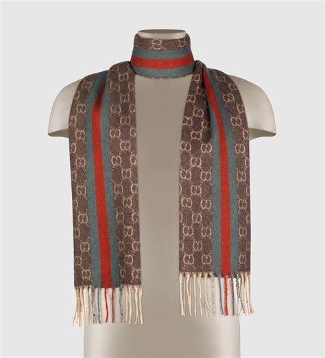 Lyst Gucci Gg Patterned Jacquard Cashmere Scarf With Web Detail For Men