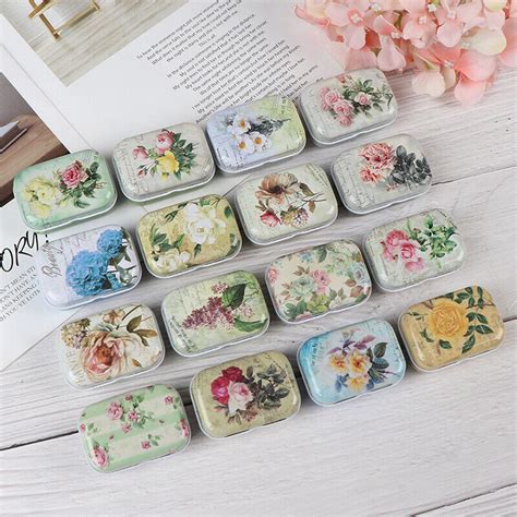 Mini Flower Tin Trinket Jewelry Coin Box Tinplate Storage Case Small