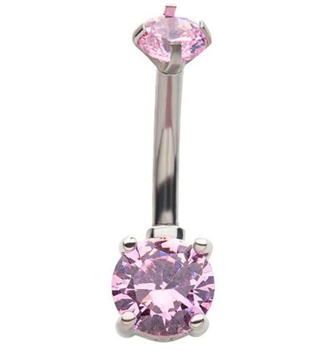 Pink Cz Internally Threaded Belly Ring