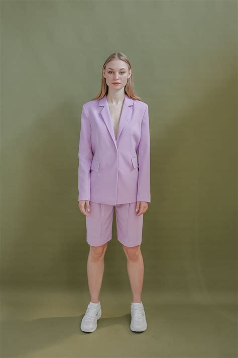 Suit With Bermuda Shorts And Jacket High Waist Shorts Lilac Etsy