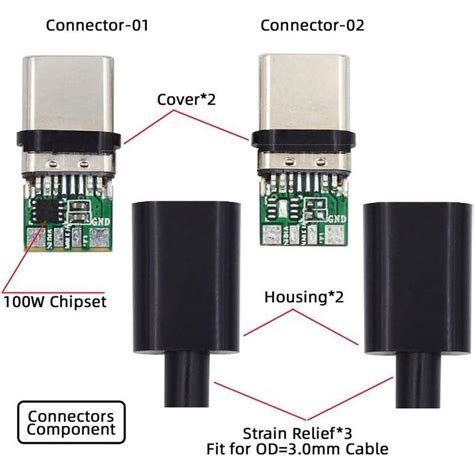 cablecc DIY OEM 2セット ロット 24ピンコネクタプラグ USB Type C USB C オスからUSB Cオス 100W