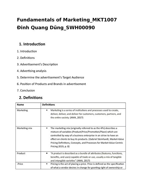 Mkt10007 Assignment 1 Sssss Fundamentals Of Marketingmkt Đinh