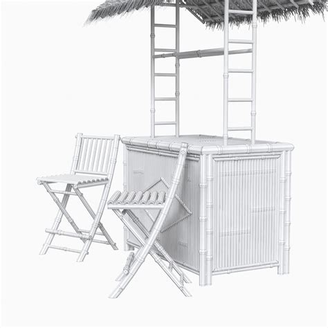 A Thatched Porter Bamboo 3 Piece Tiki Bar Set With Palapa Roof 3d Model