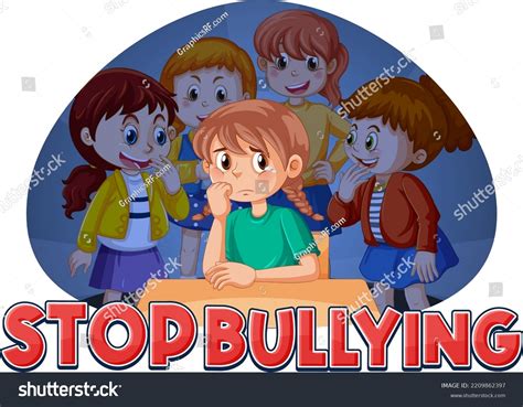 Stop Bullying Text Cartoon Character Illustration Stock Vector (Royalty ...