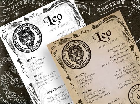 Leo Zodiac Sign Book Of Shadow Printable Pdf Page Wicca Etsy Uk