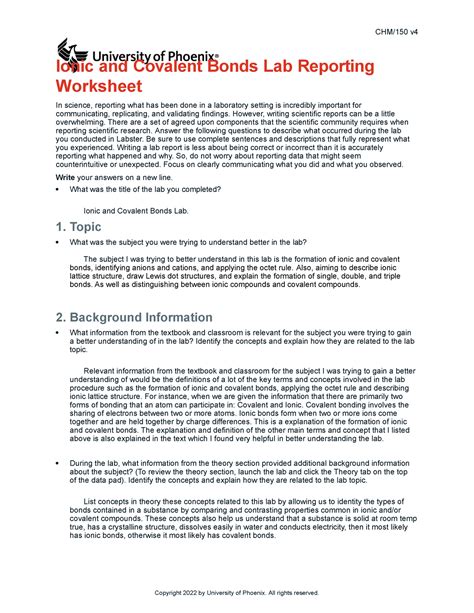 Chem Lab Report 4 Copyright 2022 By University Of Phoenix All