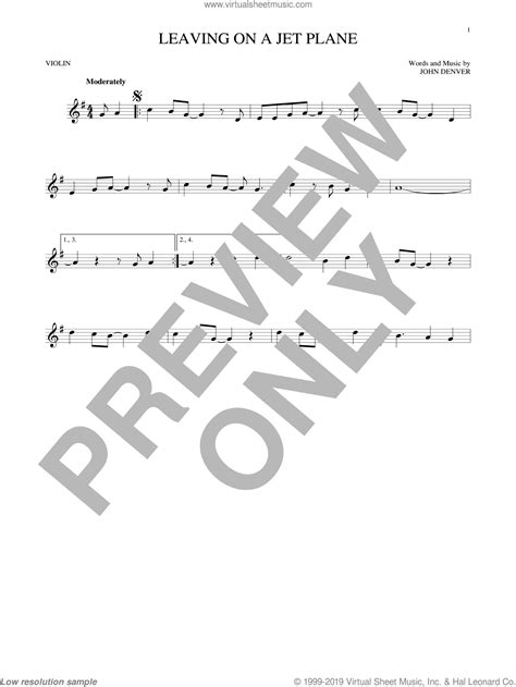 Leaving On A Jet Plane Sheet Music For Violin Solo PDF