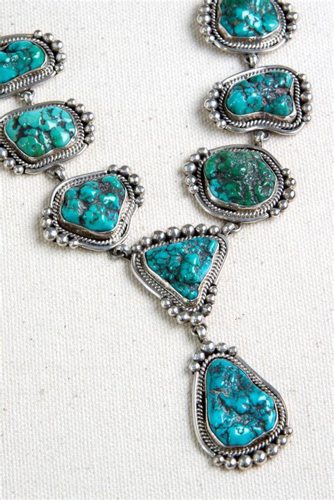 Navajo Turquoise Nugget And Sterling Silver Necklace Silver Eagle