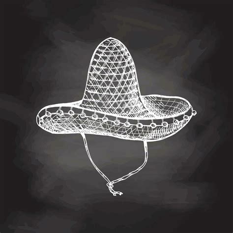 Hand Drawn Sombrero Sketch Vintage Drawing Of Hat On Chalkboard